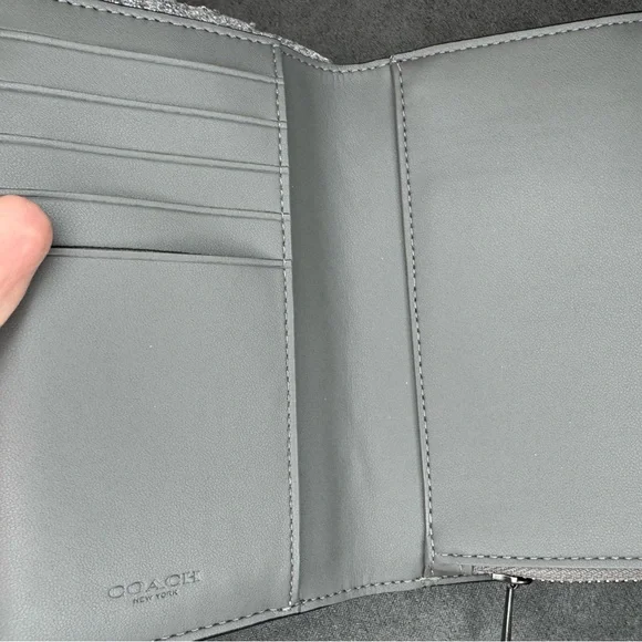Coach Metallic Leather Snap Wallet Anthracite Gunmetal Hardware NWT - Picture 8 of 13